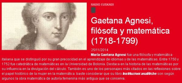 Apuntes de ciencia: Gaetana Agnesi, filósofa y matemática (1718-1799)