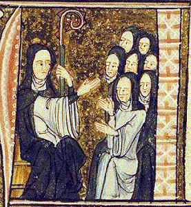 Hildegard y su comunidad de monjas, miniatura siglo XIII 
