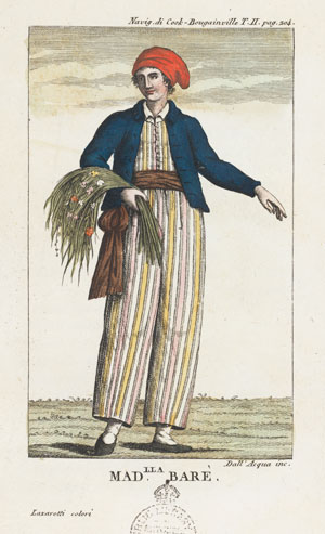Madlla Baré (artista desconocido). Extraído de “Navigazioni de Cook pel grande oceano e itorno al globo”, Vol. 2, 1816, Sonzogono e Comp, Milano.