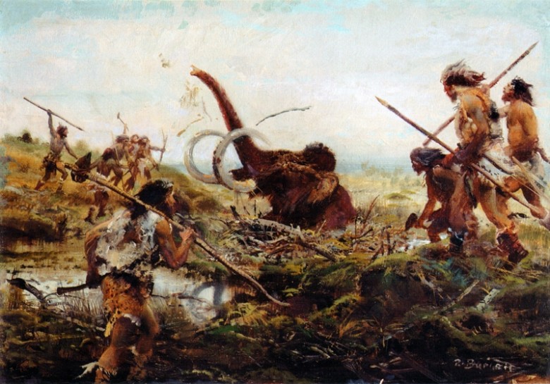 Hombres cazando un mamut.