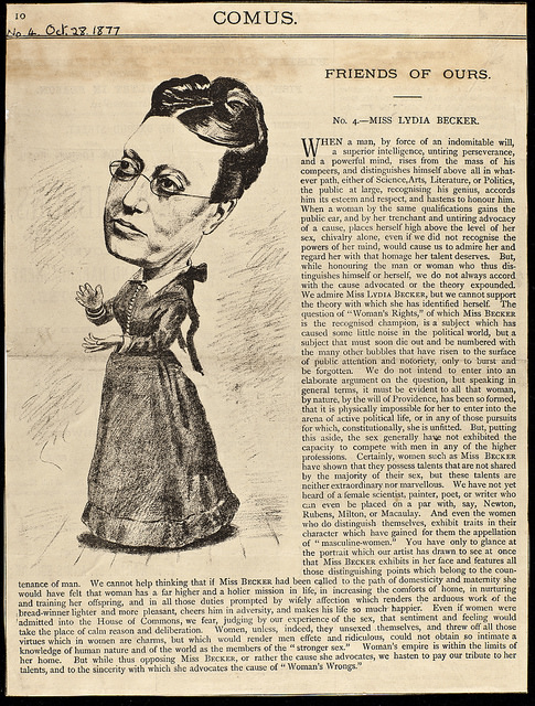 Lydia Becker en el periódico Comus, 1877.