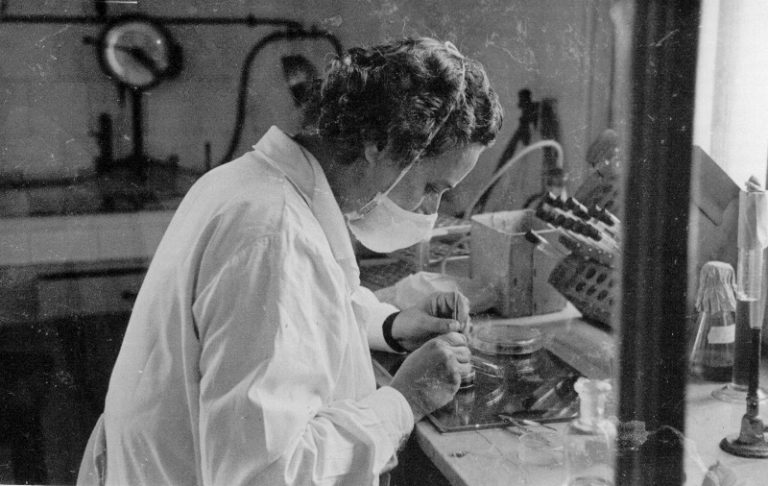 trabajando en camara de cultivo de tejidos roffo 1953
